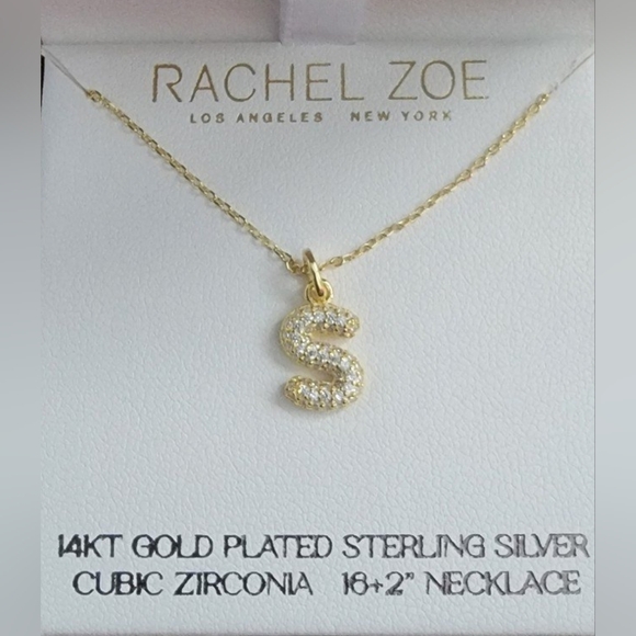 Rachel Zoe Letter "S" Necklace, 14K Gold Plated Sterling Silver - Picture 1 of 3